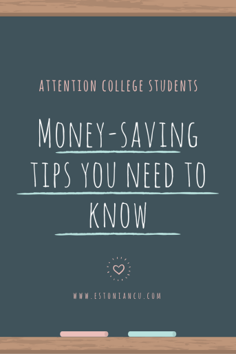 Chalk board, handwritten note telling college students they need to learn these money-saving tips