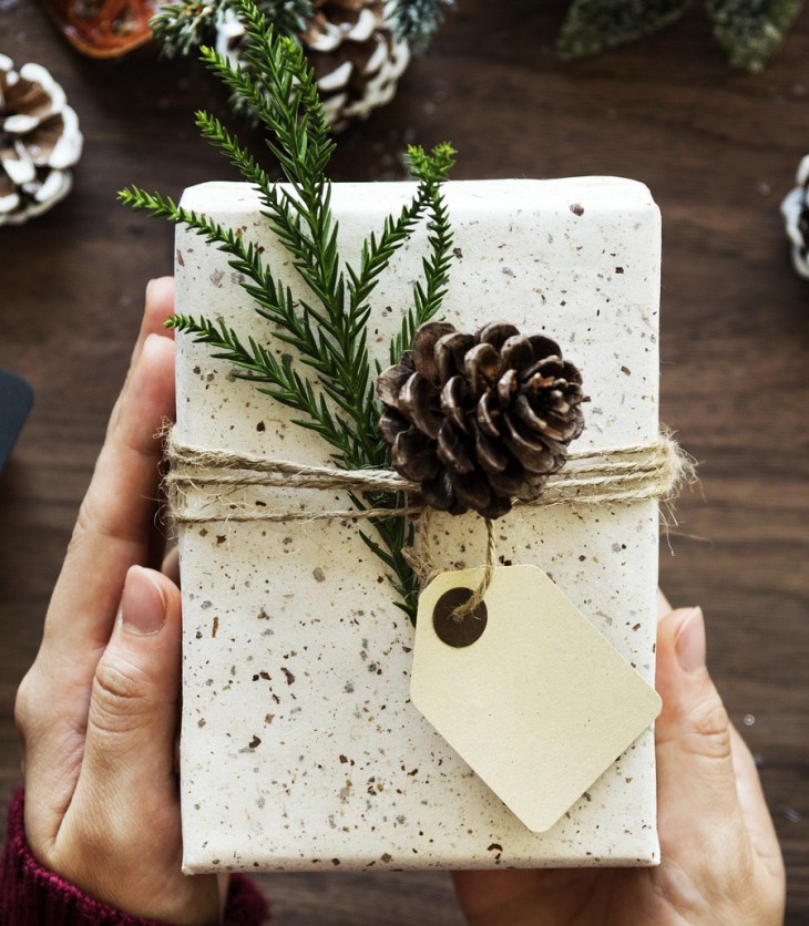 Holiday package being held by a woman