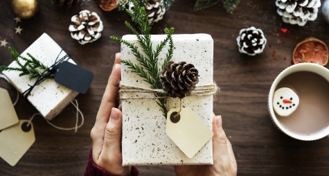 Holiday package being held by a woman 