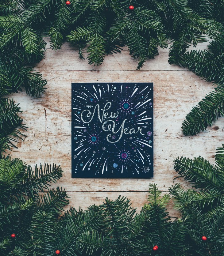 New year image with fireworks and garland
